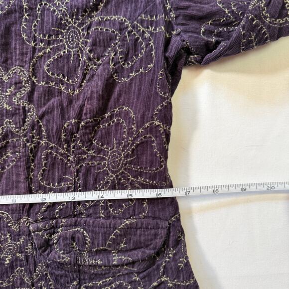 FLAX Purple Embroidered 100% Cotton Blazer Jacket Petite Cottagecore Academia - Picture 5 of 6